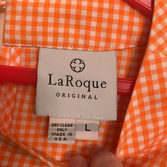 LaRoque orange/white cotton check ruffle blouse. Size L - Picture 2 of 7